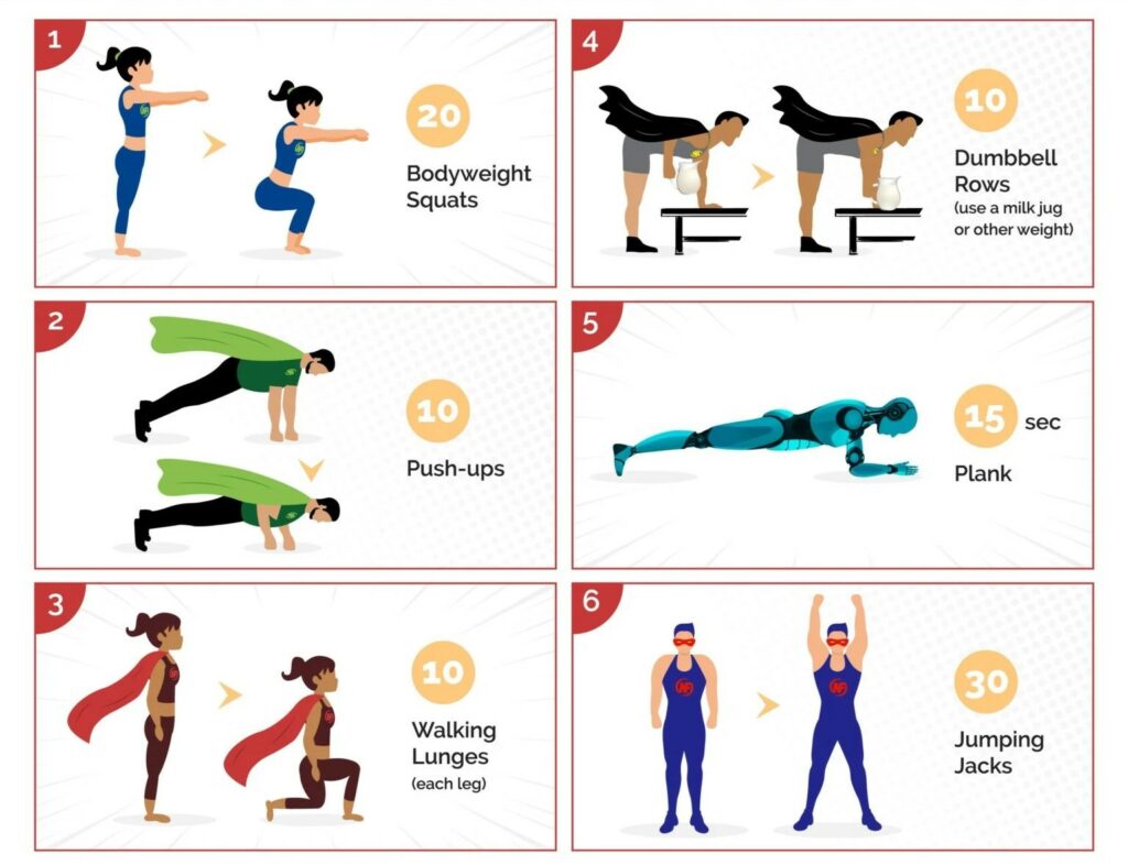 An infographic of the Beginner Bodyweight Workout